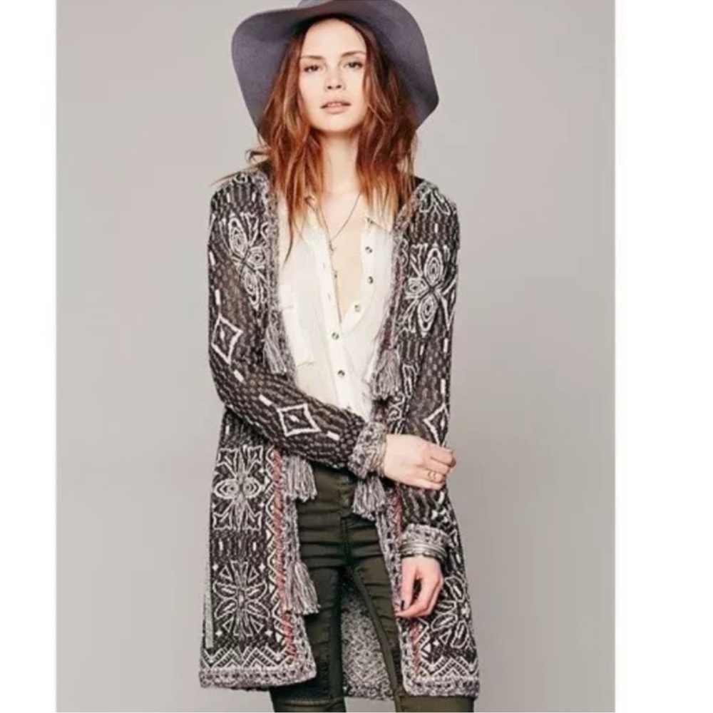 FREE PEOPLE Kai Hooded Bohemian Cardigan Wool Blend Size XS